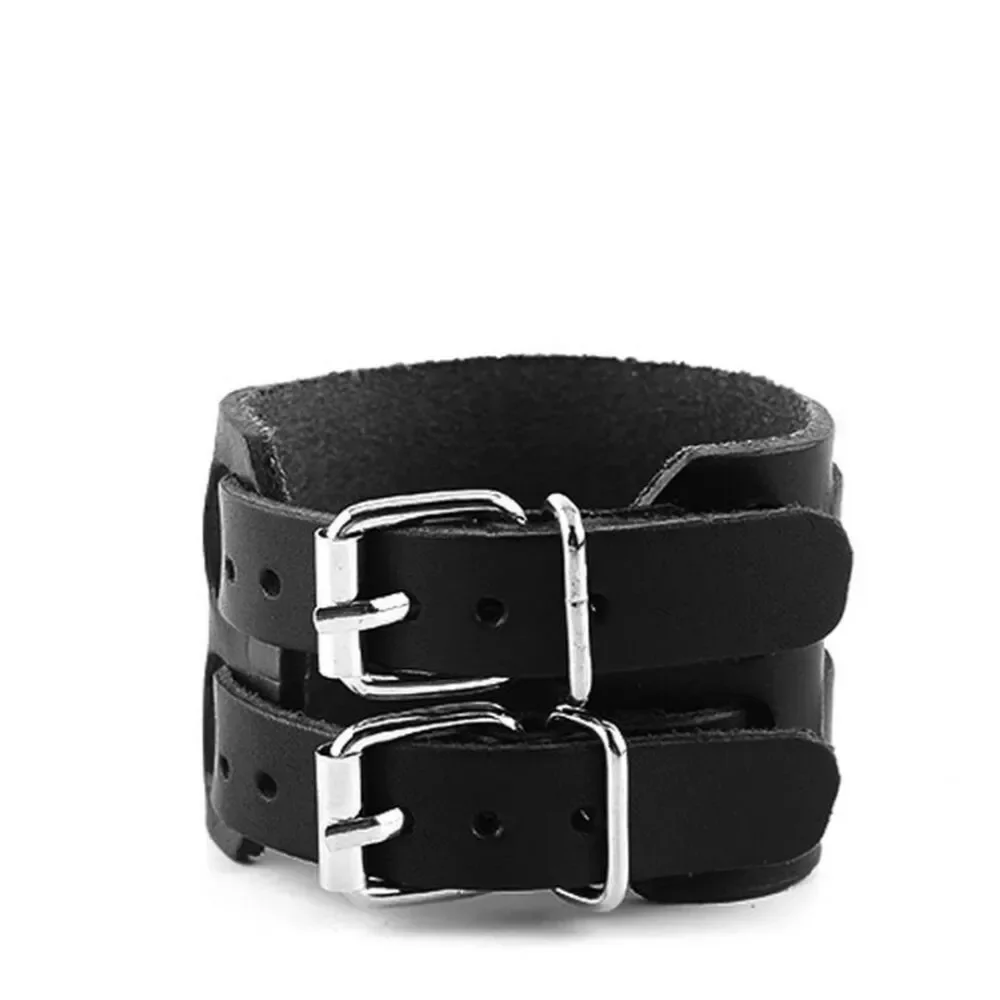 Wide PU Leather Belt Strap Buckle Adjustable Cuff